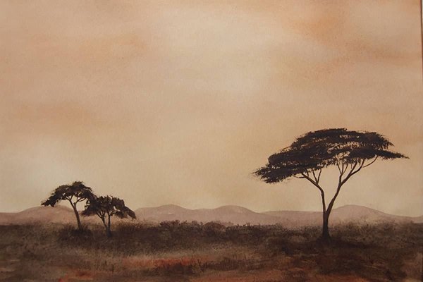 Саванна Африка акварель