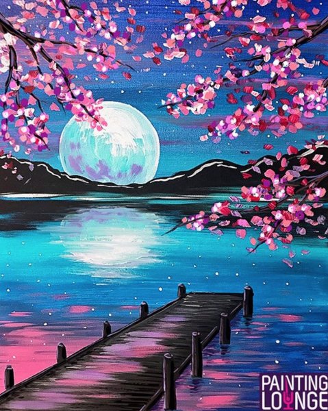 Ночной пейзаж гуашью