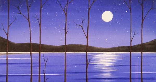 Ночной пейзаж гуашью