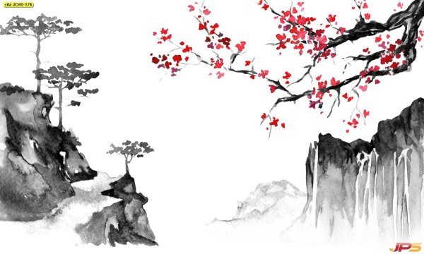Японская живопись тушью Сакура Фудзи