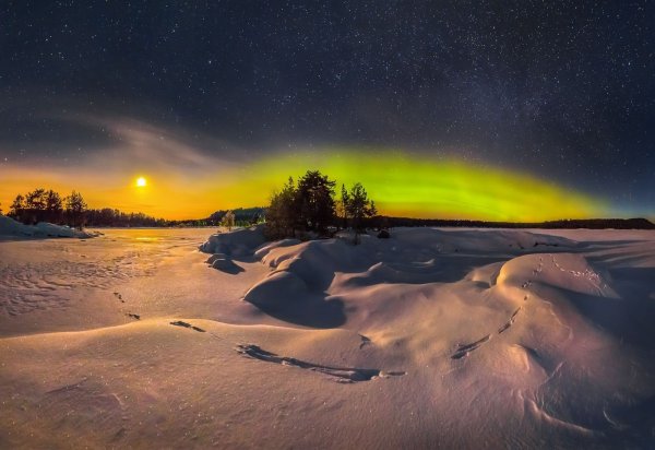 Карелия зимой Северное Карелия сияние