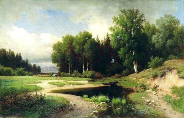 Лев Каменев (1833 – 1886) «пейзаж с избушкой»