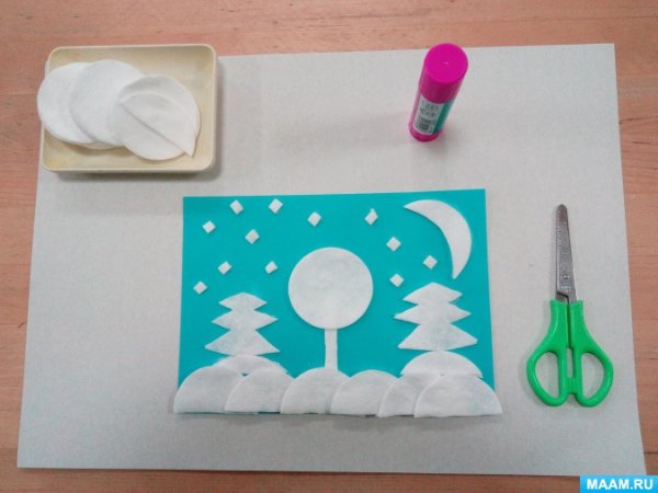 Зимняя поделка из ватных палочек