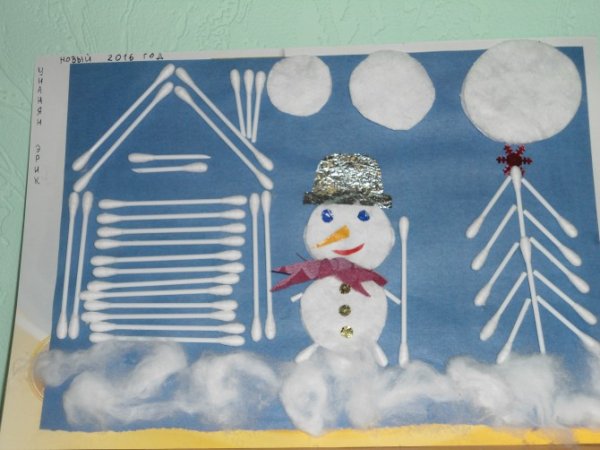 Поделка с ватными дисками к новому году