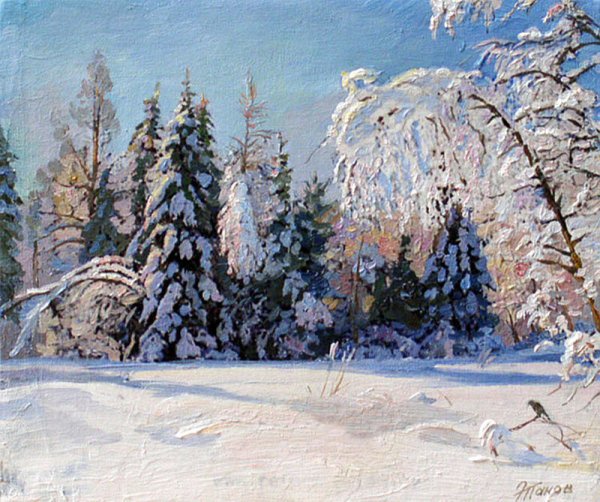 Художник Эдуард Панов в лесу. Зима