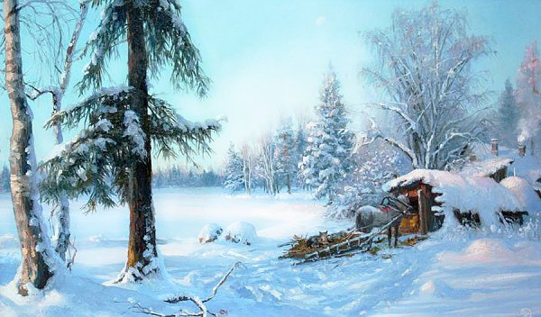 Художник Владимир Жданов зима в деревне