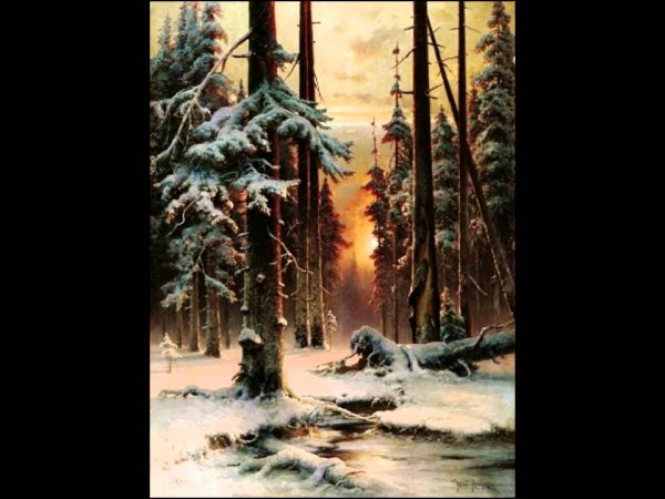 Юлий Юльевич Клевер зимний закат в еловом лесу