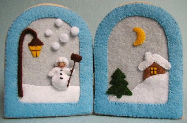 Зимние аппликации из фетра