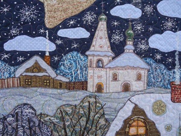 Лоскутное панно с Рождественский ангелами
