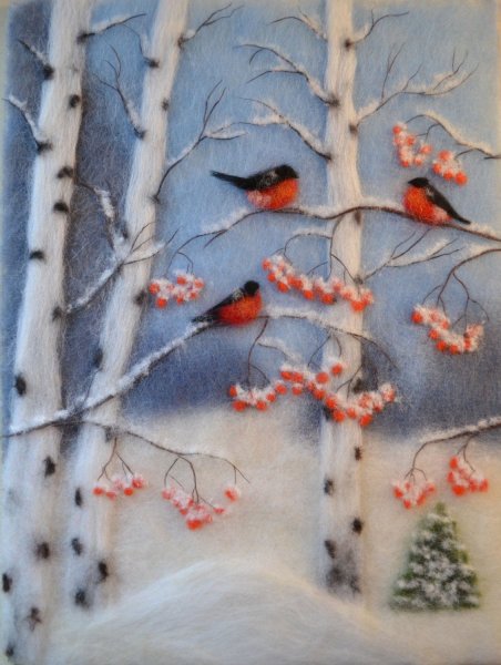 Зимнее панно из шерсти