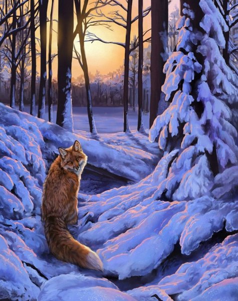 Зимний пейзаж с лисой