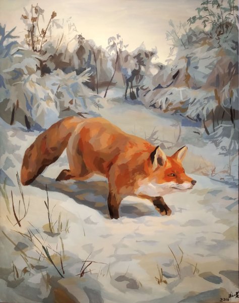 Лиса в лесу живопись