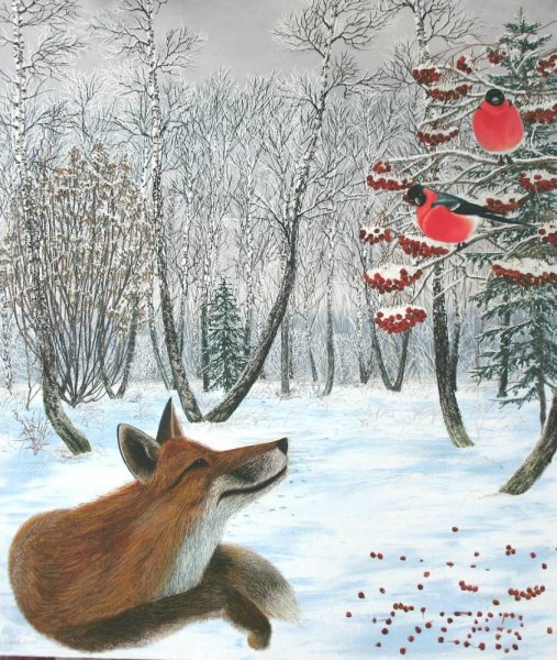 Лиса рисунок гуашью