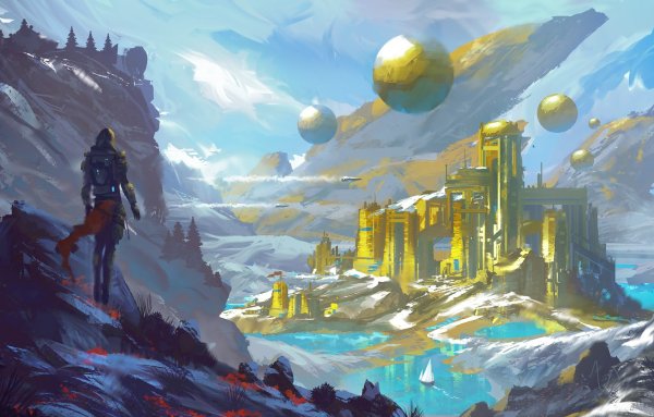 Футуристический пейзаж желтый