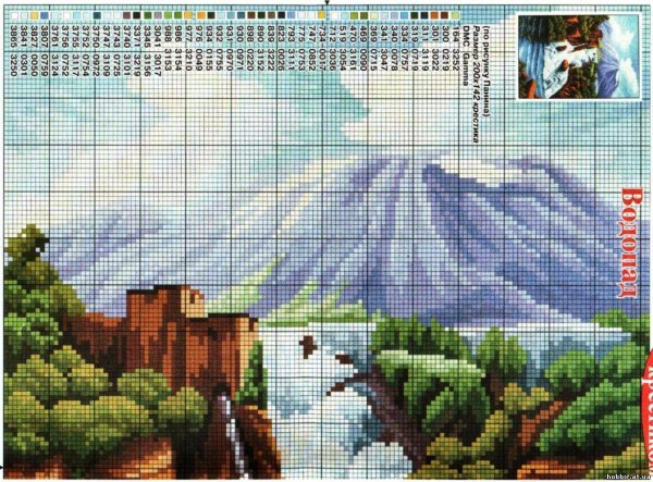 Вышивка крестиком природа водопад