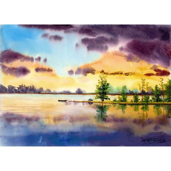 Акварельный пейзаж по сырому