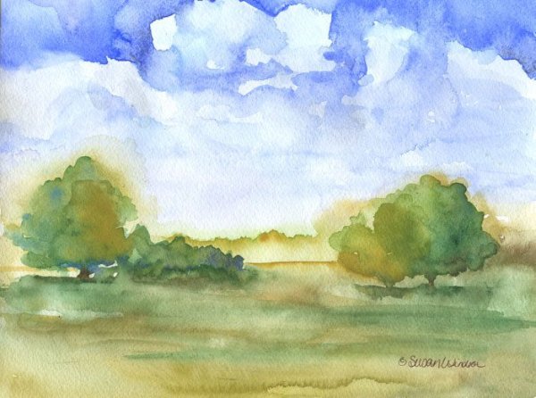 Рисование по сырому пейзаж