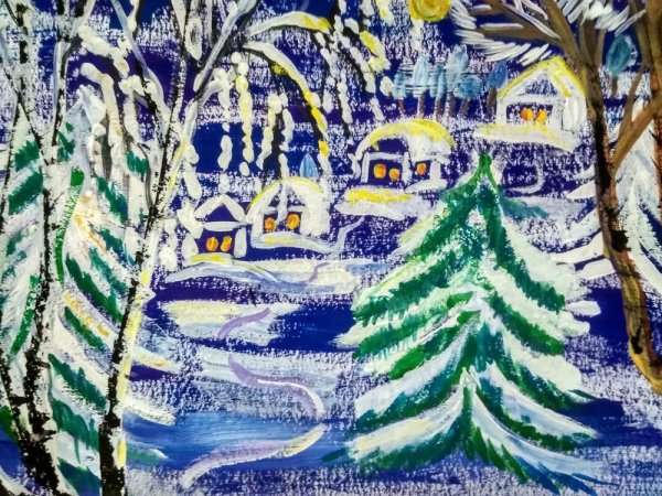 Новогодний пейзаж акварелью