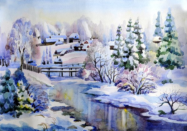 Зимний пейзаж в декоративном стиле