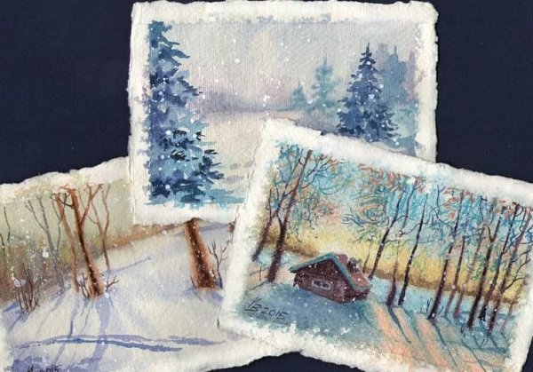 Новогодний пейзаж гуашью