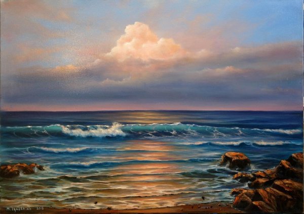 Морской пейзаж цветными карандашами