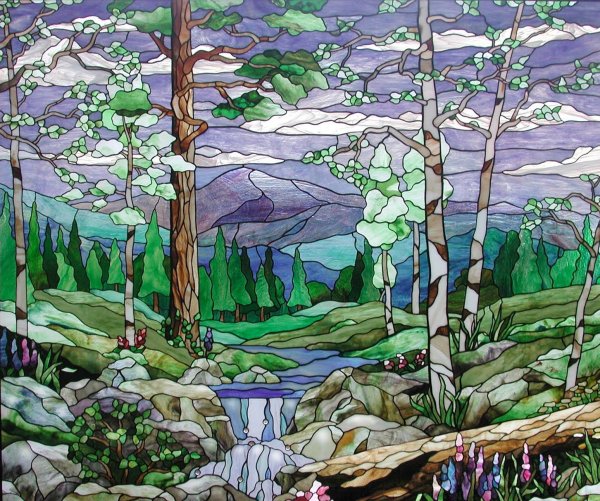 Витраж Тиффани горы