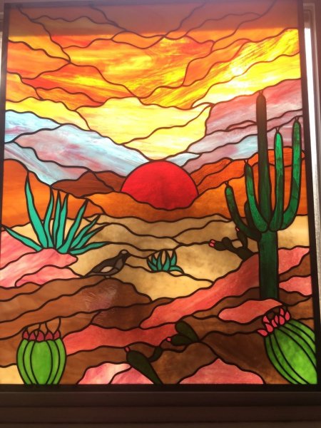 Витраж на стекле пейзаж