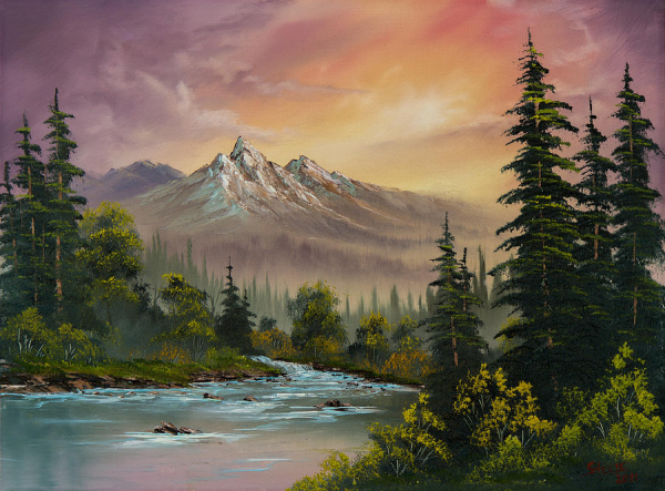 Живопись. Bob Ross, "Горная река"