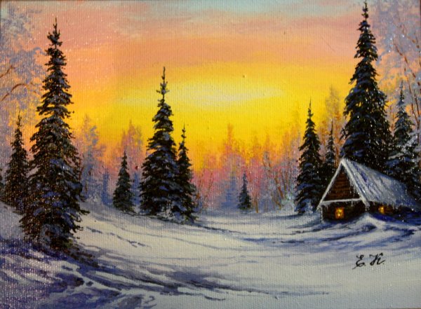 Зимний вечер живопись