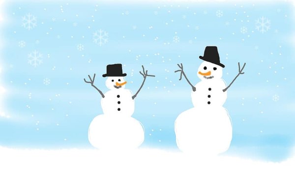 Белый Снеговик на синем фоне