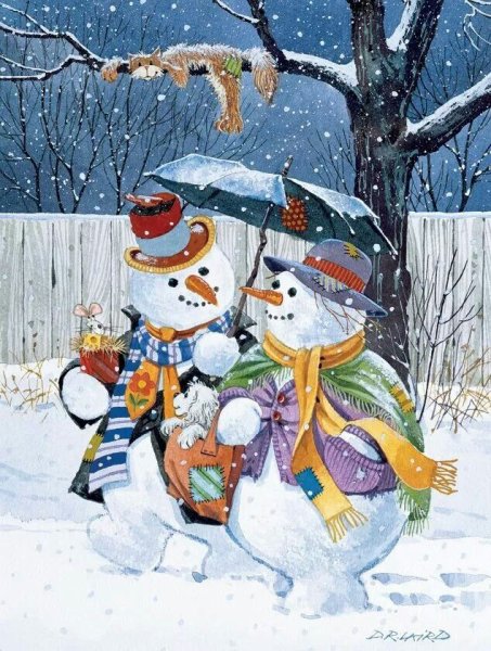 Снежная баба акварель