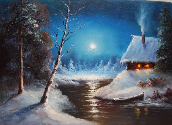 Зимний пейзаж маслом на холсте