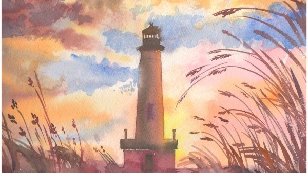 Простой пейзаж акварелью