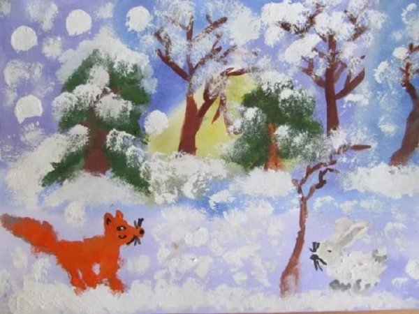 Рисование зимний лес