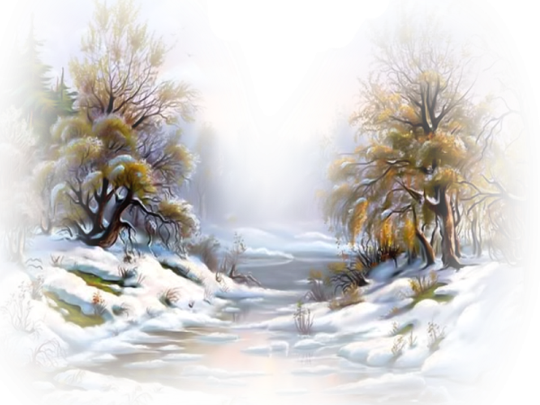 Зимний пейзаж на прозрачном фоне