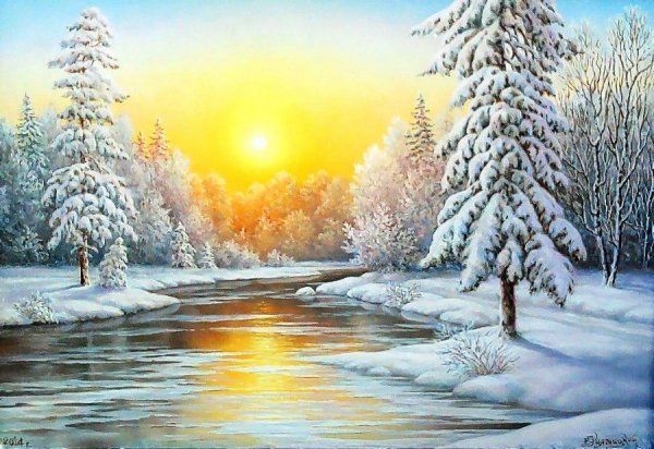 Зимний пейзаж маслом