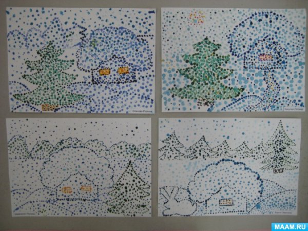 Рисование ватными палочками новый год