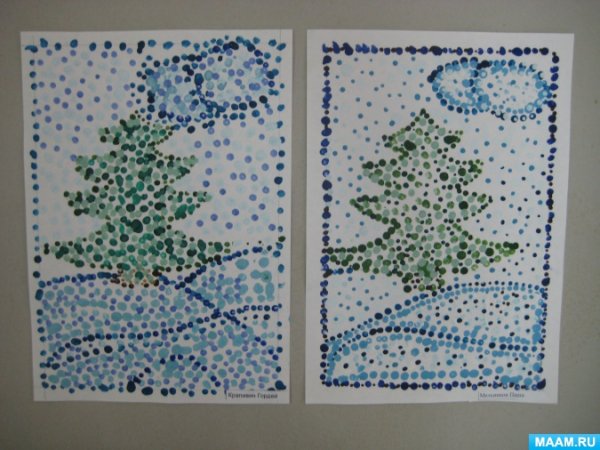 Рисование ватными палочками зима