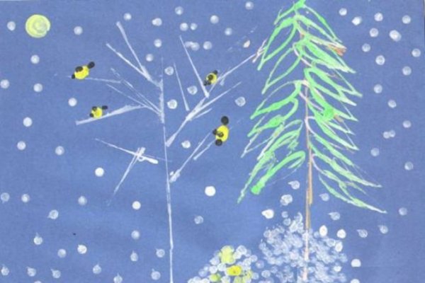 Рисование ватными палочками зима