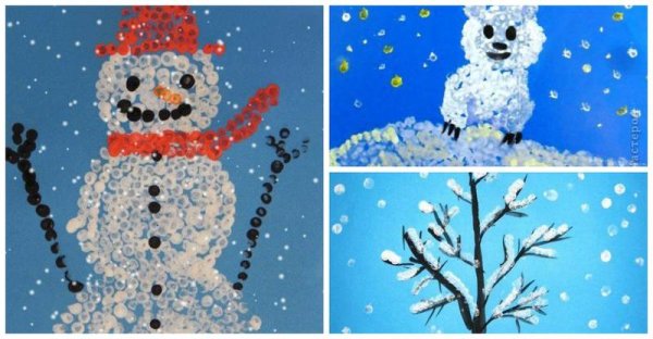 Зимние рисунки ватными палочками