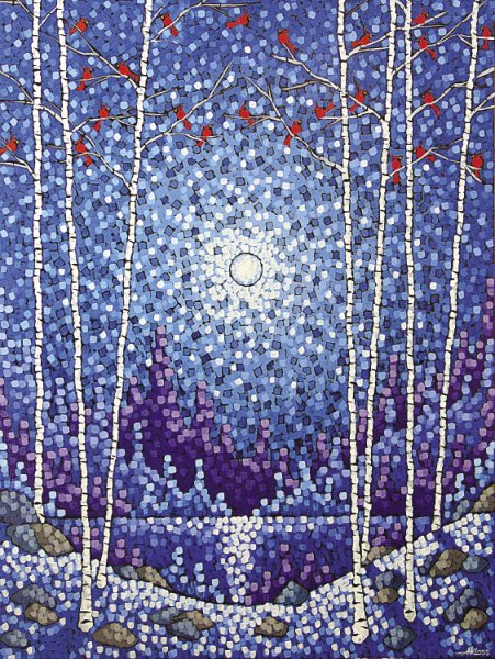 Зима в технике пуантилизм