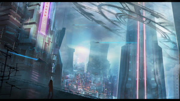 Пейзаж в стиле киберпанк