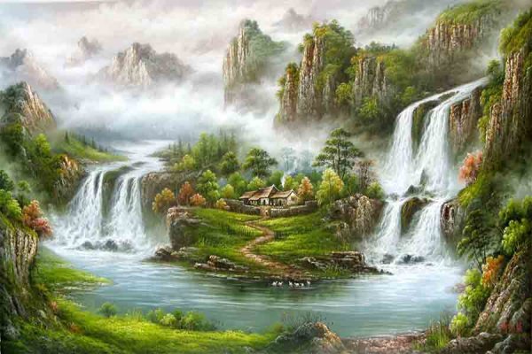 Пейзаж с водопадом в живописи