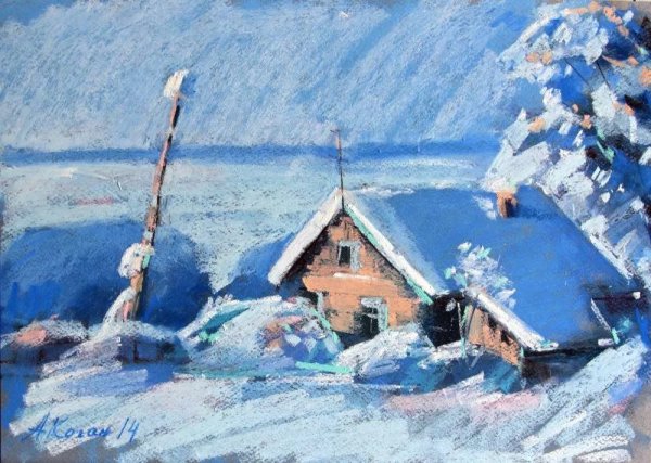 Зимний пейзаж пастелью сухой