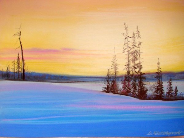 Зимний пейзаж пастелью