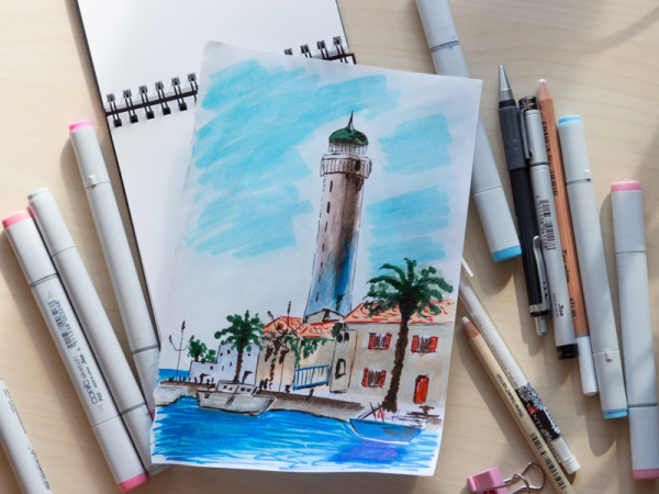 Пейзаж акварельными маркерами