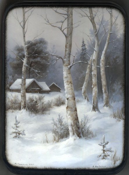 Лаковая миниатюра Федоскино пейзажи зимние