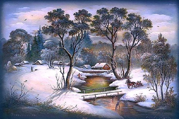 Федоскинская живопись зимний пейзаж