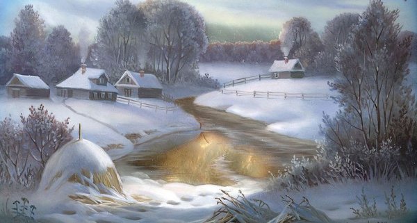 Федоскинская живопись зимний пейзаж