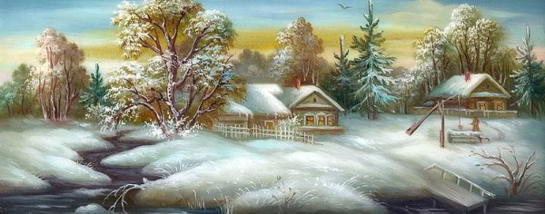 Зимний пейзаж рисунок Федоскино